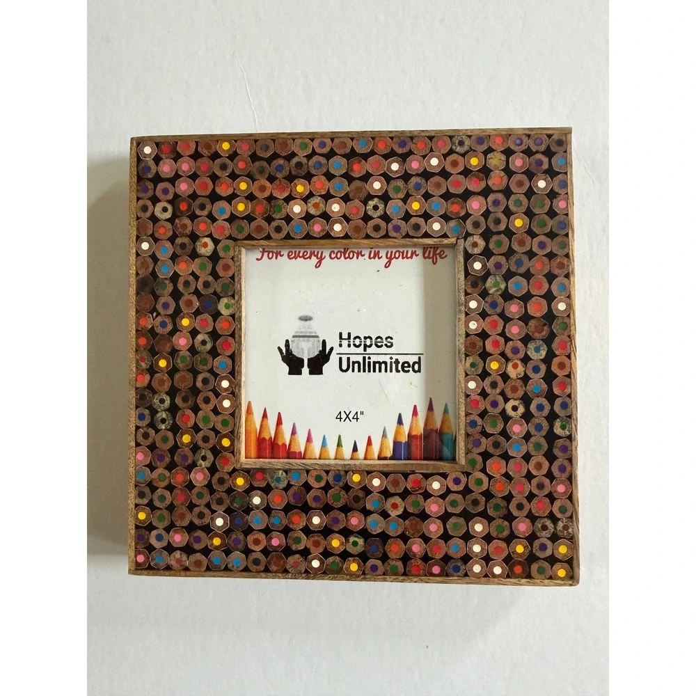 New Recycled Colored Pencil Picture Frame 4x4 Opening Multicolor Hopes Unlimited